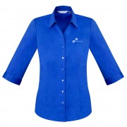 Monaco Ladies 3/4 Sleeve Stretch Shirt (Electric Blue) with White Logo